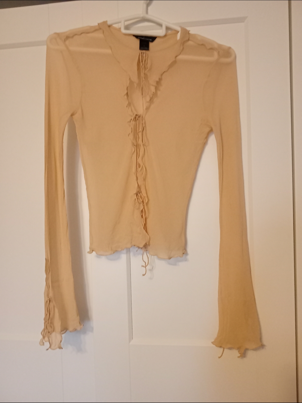 Moda International 100% Silk Ruffle-Trim Tie Front Long Sleeve Top